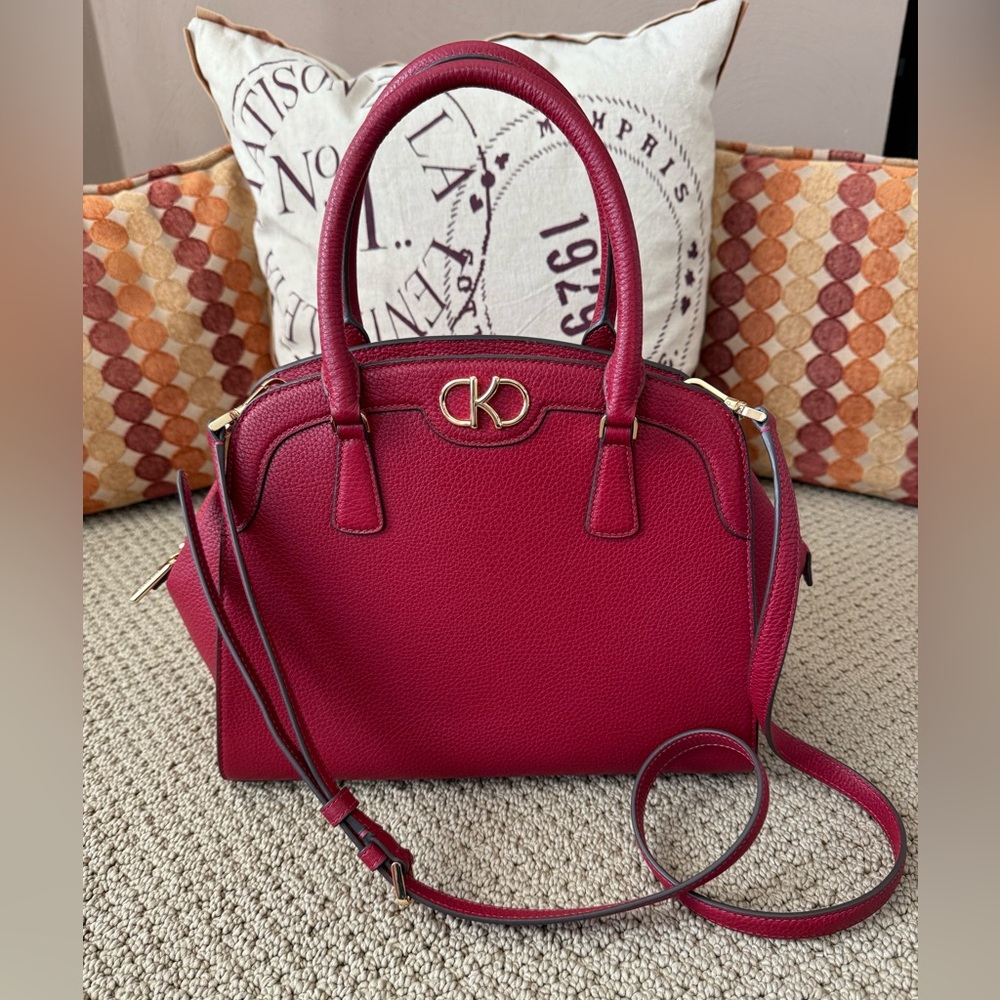 Kate Spade Kyla Large Satchel in Red Pebble Leather with Gold Accents